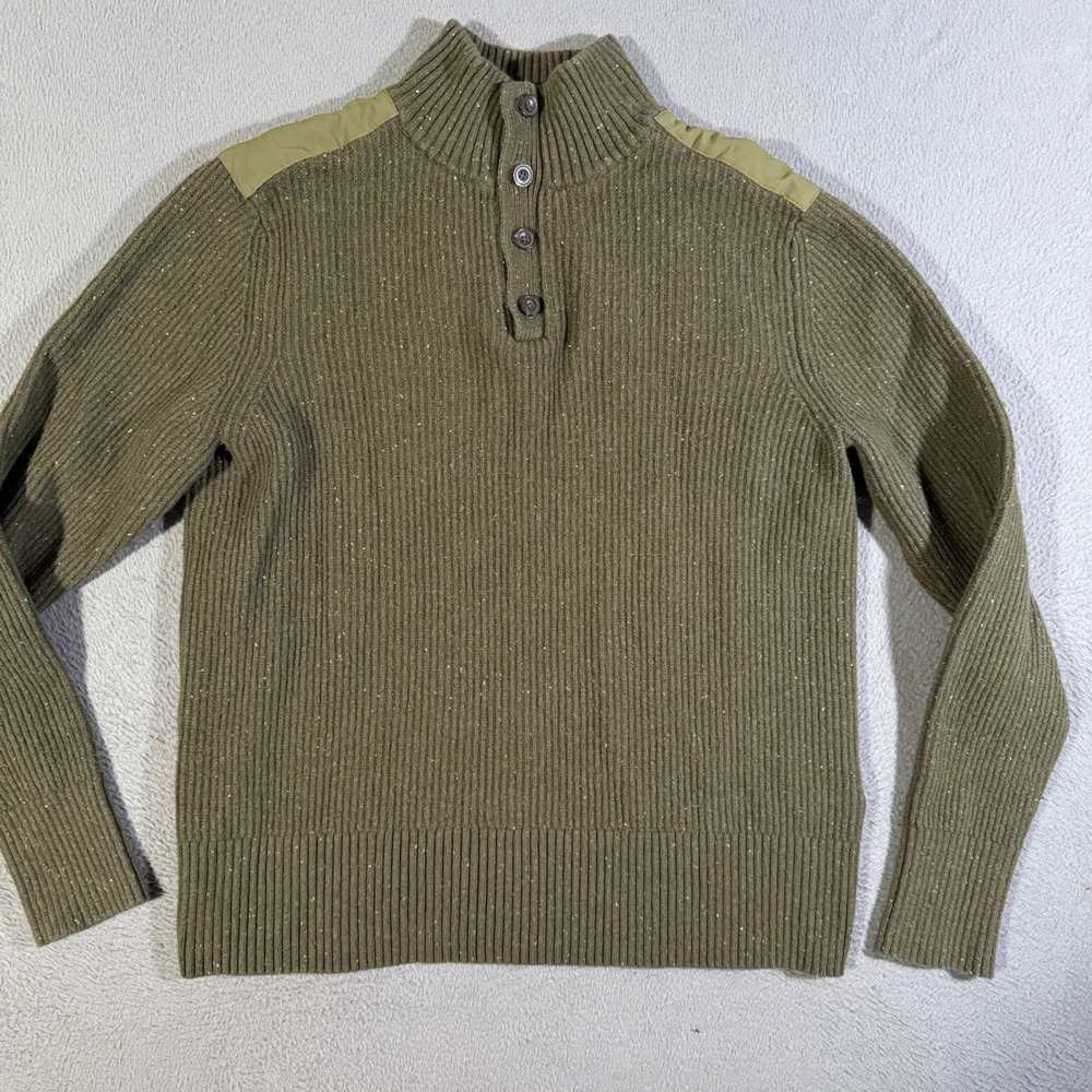 The‎ North Face Mens Large Green Button Up Sweater Knit Ribbed Military Pullover